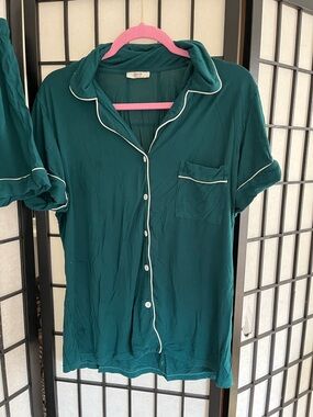 Teal Short-Sleeve Button-Up Pajamas